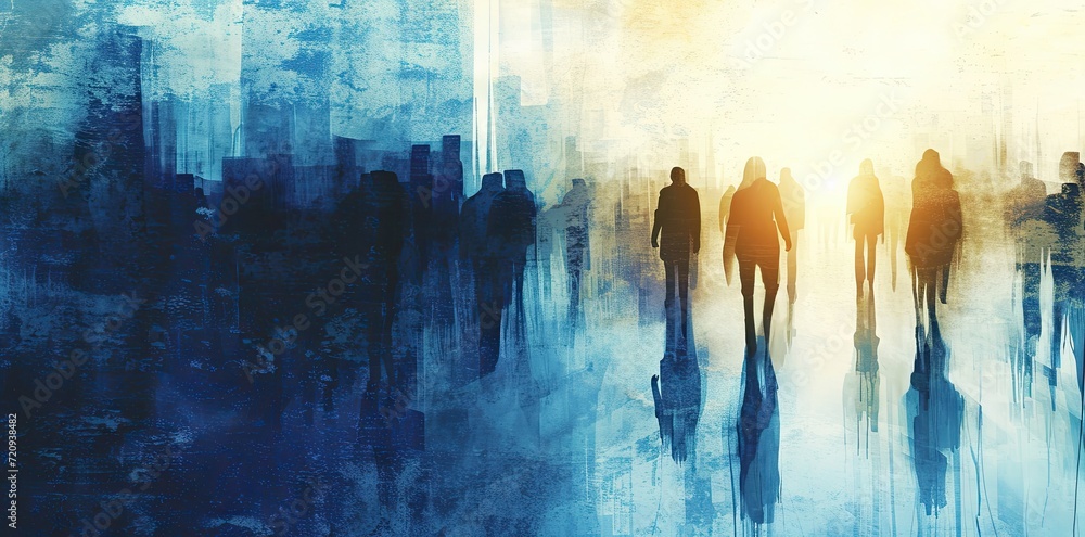 A banner with silhouettes in a blurred form, stretching into the distance on a uniform background. The concept of personality in modern society. Generative by Ai. A banner with silhouettes in a blurred form, stretching into the distance on a uniform background. The concept of personality in modern society. Generative by Ai.