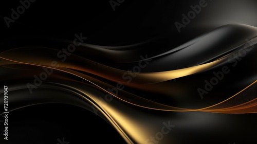 Luxury black and golden wavy background. 3d render illustration Generative AI