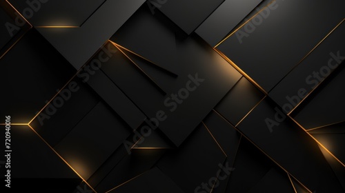 Black geometric background with golden glowing lines. illustration. Eps 10 Generative AI