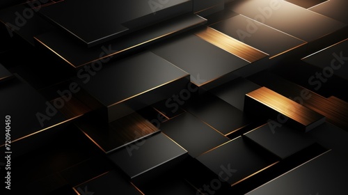 Abstract black and golden geometric background. 3d rendering, 3d illustration. Generative AI