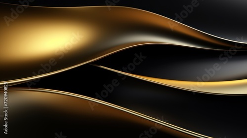 3d render of abstract wavy metallic background with black and gold colors Generative AI