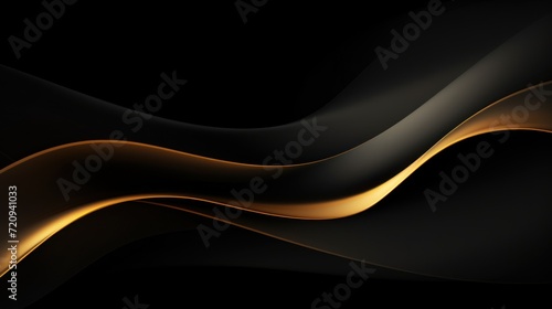 Abstract black background with golden wavy lines. 3d render illustration Generative AI