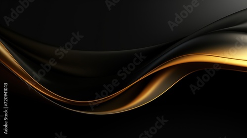 Abstract black and golden wavy liquid background. 3d render illustration Generative AI