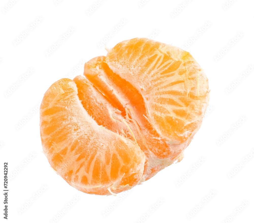 Flying half of fresh tangerine on white background
