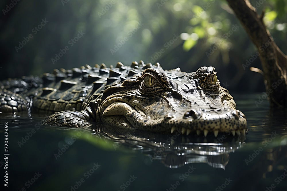 Obraz premium A crocodile lurking in the water