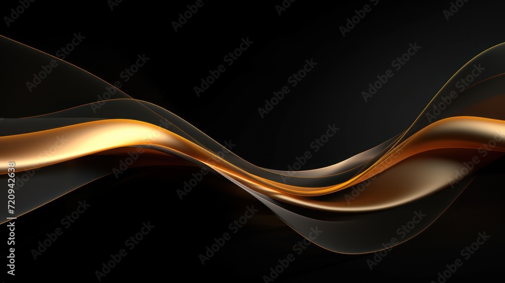 Fototapeta premium Abstract golden wavy lines on black background. 3d render illustration Generative AI