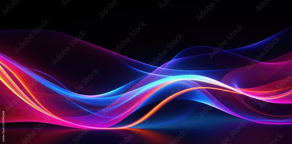 A dynamic and energetic wave of colorful light illuminates the black background, creating a mesmerizing visual display. A dynamic and energetic wave of colorful light illuminates the black background, creating a mesmerizing visual display.