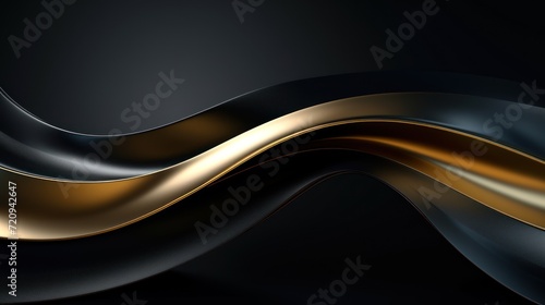 Abstract wavy metallic black and gold background. 3d render illustration Generative AI