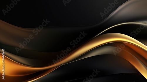 Black and gold metallic wavy background. 3d render illustration. Generative AI