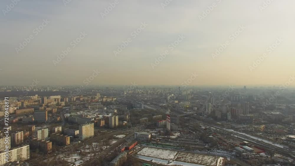 Transport traffic on street of megalopolis at spring day. Aerial view Transport traffic on street of megalopolis at spring day. Aerial view