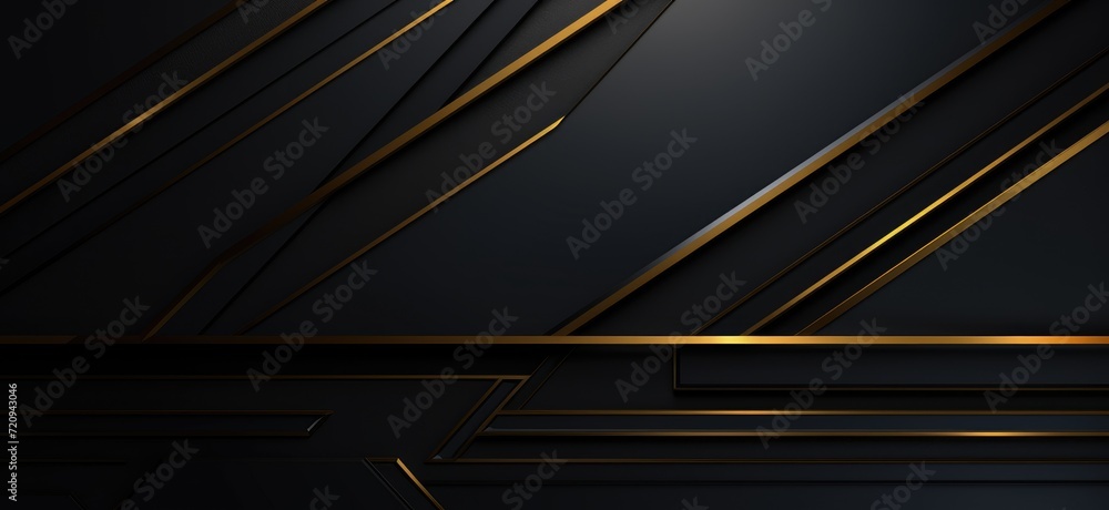 Obraz premium An image featuring a black and gold abstract background with intersecting lines and linear patterns.