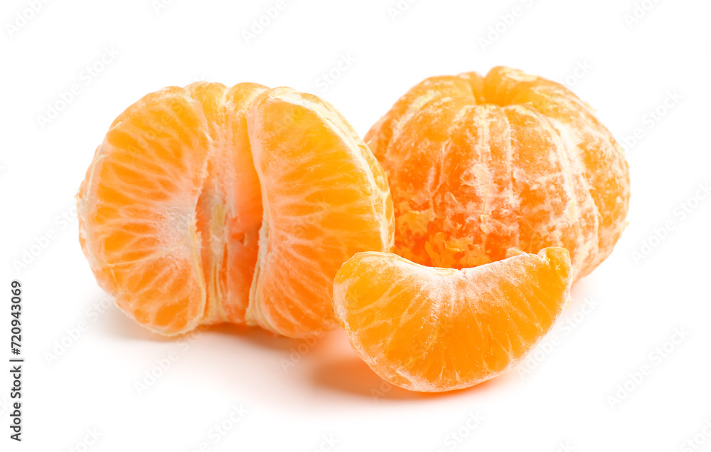 Fresh peeled tangerines on white background Fresh peeled tangerines on white background