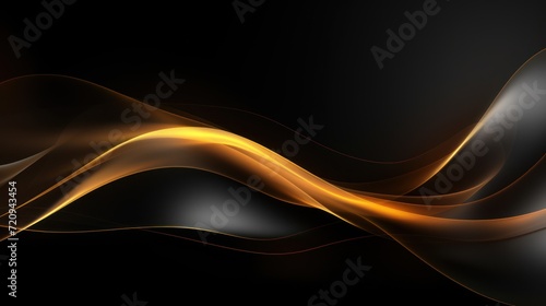 Abstract gold wavy lines on black background. illustration for your design Generative AI