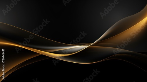 Abstract dark background with golden wavy lines. illustration for your design Generative AI