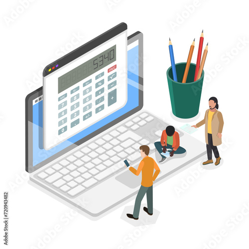 3D Isometric Flat Vector Illustration of Calculator App, Math Device. Item 2