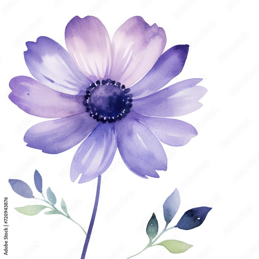 Obraz premium A detailed watercolor painting depicting a vibrant purple flower, capturing its delicate petals and intricate details.
