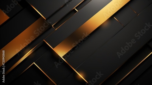 Abstract black background with golden lines and lights. design eps 10 Generative AI photo