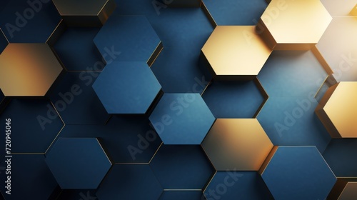 Abstract Blue and Gold Hexagonal Shapes Background AI Generated © Alex