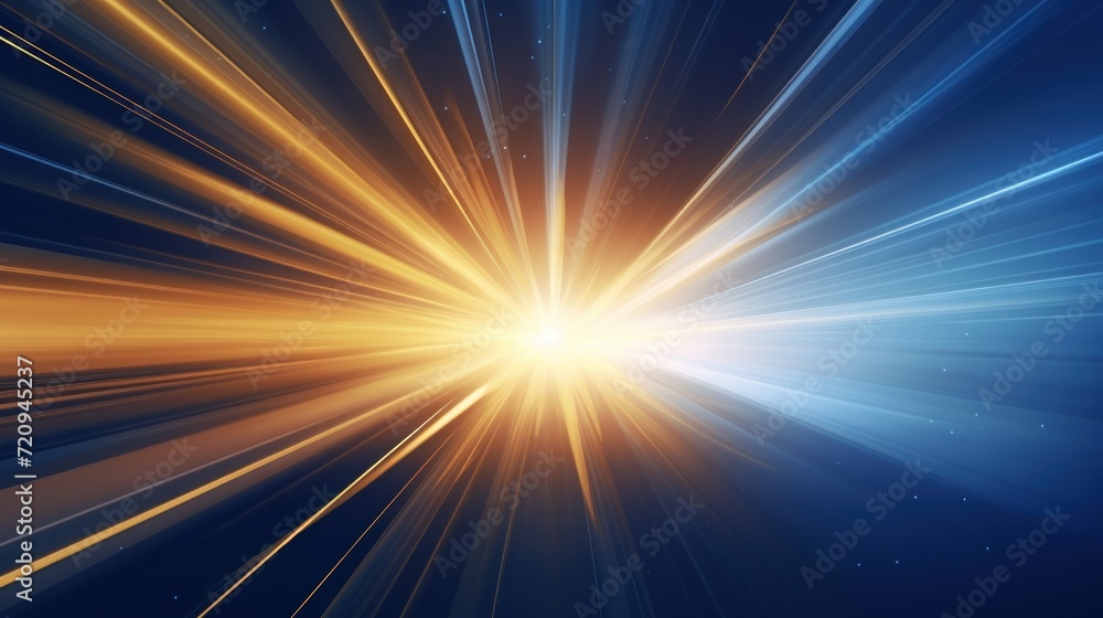 Abstract rays of light on a dark blue background. illustration. Generative AI