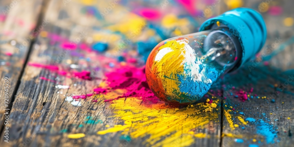 Fototapeta premium Lightbulb and colorful paint splashes on a white background.