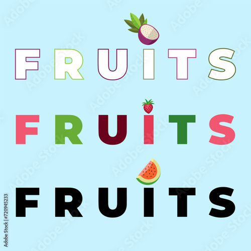 different Fruit text typography. Vector illustration for your design. 