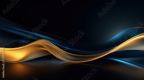 Abstract blue and gold wavy background. 3d render illustration. Generative AI