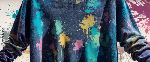 The navy blue sweater was stained with various colors of paint. Traces of paint splattered. © feelsogood