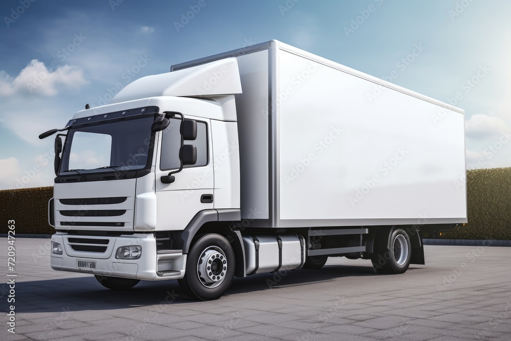 A white truck is parked in a parking lot, surrounded by other vehicles and marked parking spaces. A white truck is parked in a parking lot, surrounded by other vehicles and marked parking spaces.
