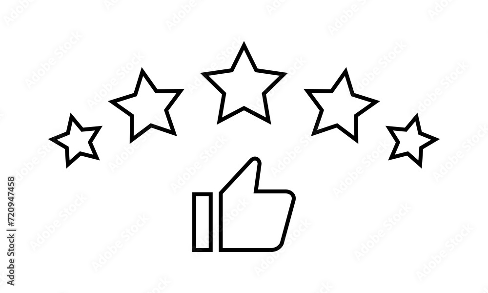 Customer satisfaction rating icon in line style. Five star with thumb up vector Customer satisfaction rating icon in line style. Five star with thumb up vector