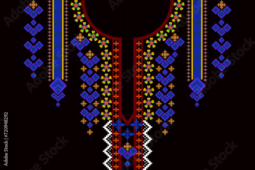Ethnic geometric neck embroidery traditional luxury pattern. Native Aztec oriental style design for fabric, element, neckline, necklace, collar t shirt, texture, textile, ornament, embroidery 