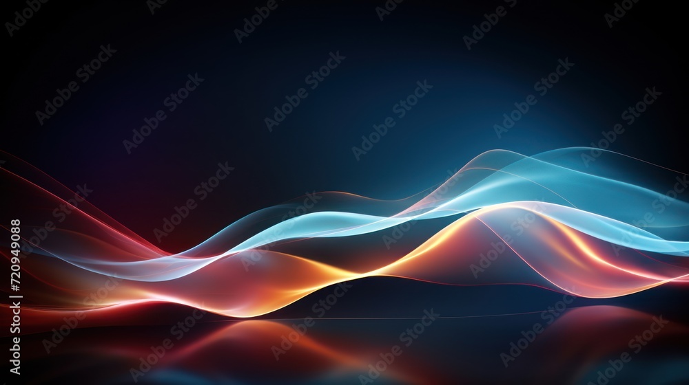 Abstract blue and red waves on dark background. illustration for your design Generative AI