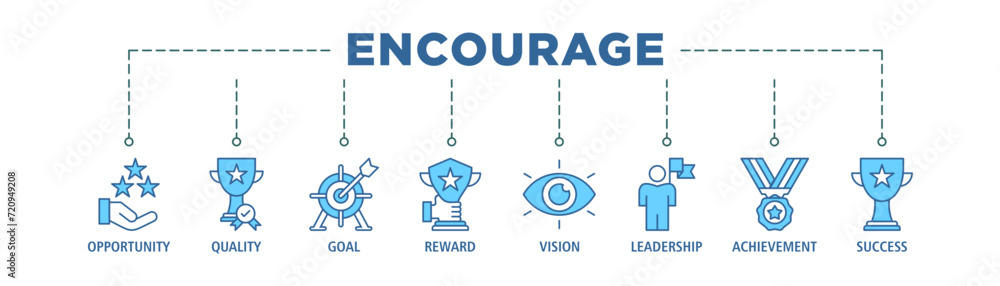Encourage banner web icon set vector illustration concept with icon of opportunity, quality, goal, reward, vision, leadership, achievement, success Encourage banner web icon set vector illustration concept with icon of opportunity, quality, goal, reward, vision, leadership, achievement, success