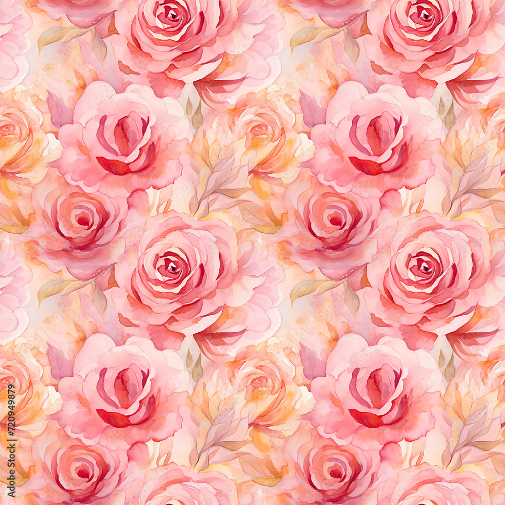 Fototapeta premium Dreamy Watercolor Flower Seamless Pattern