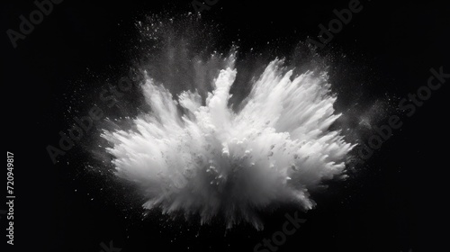 Explosion of white powder isolated on black background. Abstract design. Generative AI