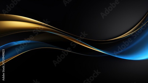 Abstract background with blue and golden wavy lines. illustration. Generative AI