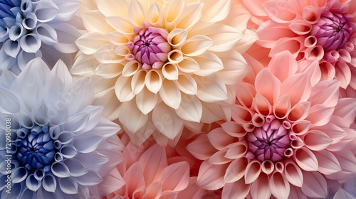 Dahlia flowers seamless pattern. Floral background in pastel colors. Generative AI © Alex