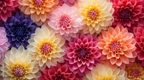 Colorful dahlia flowers seamless pattern. Floral background. Generative AI © Alex