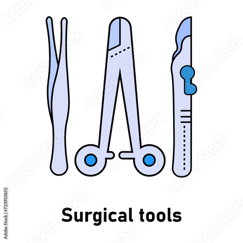 surgical tools set.  Scalpel thin line icon, cut and surgeon, medical blade sign, vector graphics