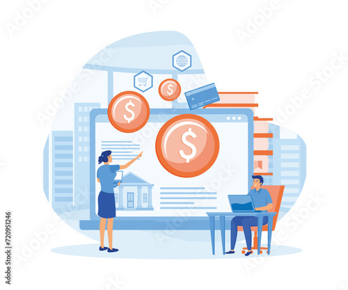  Financial consultant. calculating pensioners fund. retirement income control. flat vector modern illustrationfinancial, literacy, pension, money, fund, couple, retirees, calculating, control, finance