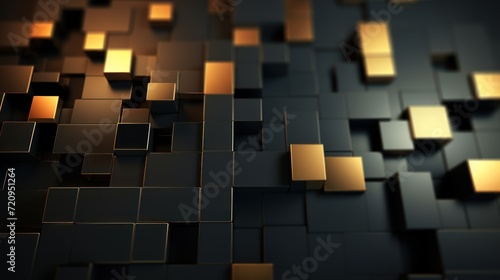 3d rendering of abstract background with cubes in black and gold colors Generative AI