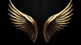 Gold wings on a black background. 3d rendering, 3d illustration. Generative AI