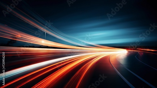 Car light trails on the road at night. Concept of speed and motion. Generative AI