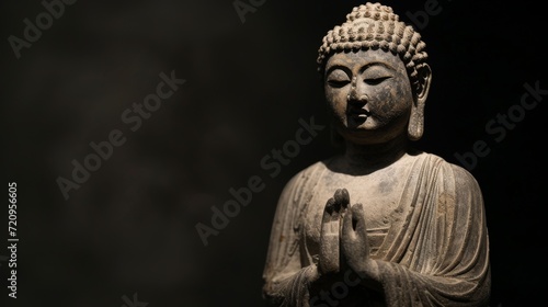 buddha statue on black background with copyspace