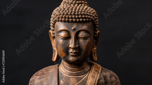buddha statue on black background with copyspace