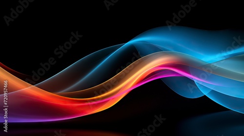 abstract blue and orange waves on a black background. vector illustration Generative AI