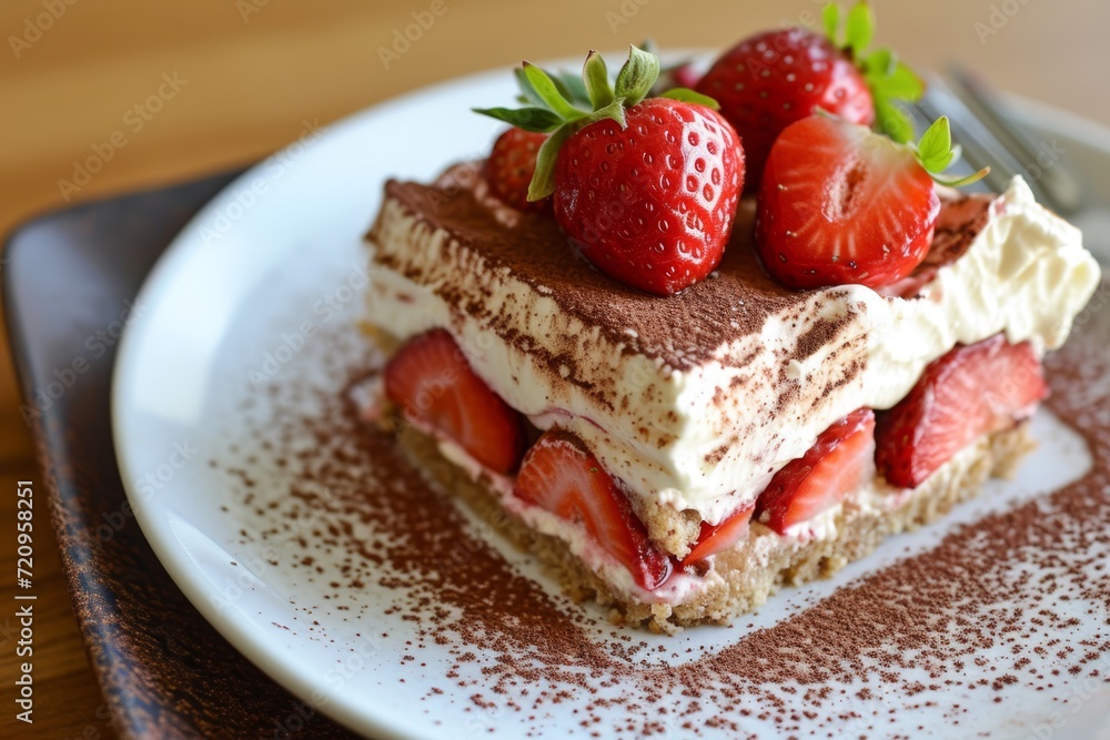 Strawberry tiramisu on a glass plate Strawberry tiramisu on a glass plate