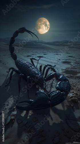 A Sinister Scorpion Lurking in a Desert Under a Full Moon  Evoking Danger and the Harshness of Nature