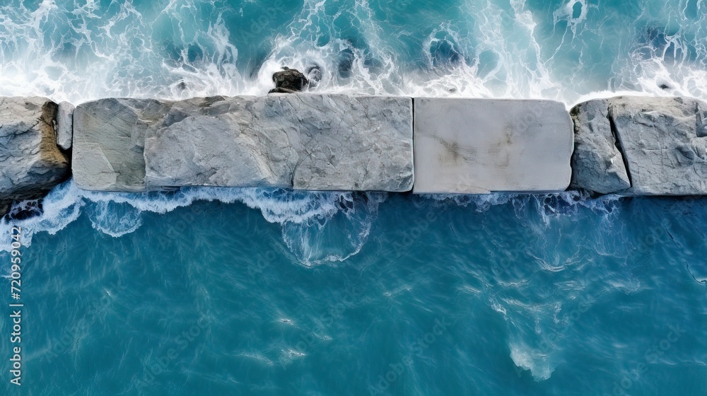 Rocky breakwater in the sea. 3d render illustration. Generative AI - obrazy, fototapety, plakaty 