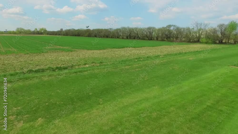 Experimental fields with grass not far from town at sunny day. Experimental fields with grass not far from town at sunny day.