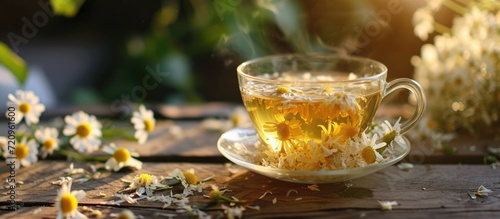Healthy herbal tea made with linden and chamomile blossoms.